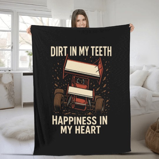 Sprint Car Racing Dirt Track Speed Oval Race Fleece Blankets