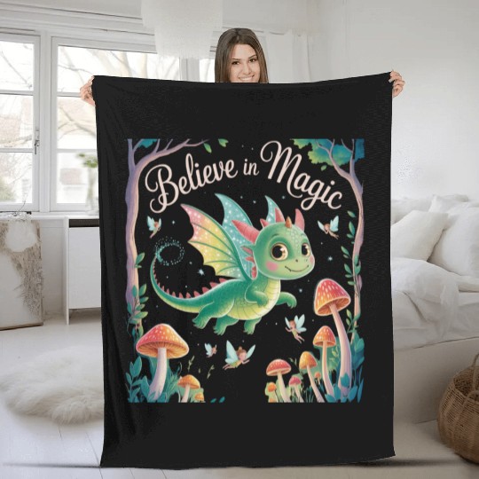 Believe in Magic – Cute Dragon & Fairy Fantasy Fleece Blankets
