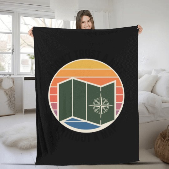 GIS Map Compass Retro Adventure Outdoor Fleece Blankets