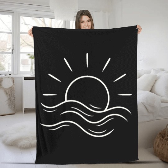 Serene Sunrise Over the Ocean Waves Fleece Blankets