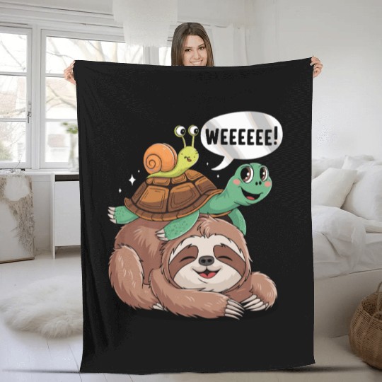 Weeeeee! Sloth Turtle Snail Fun Fleece Blankets