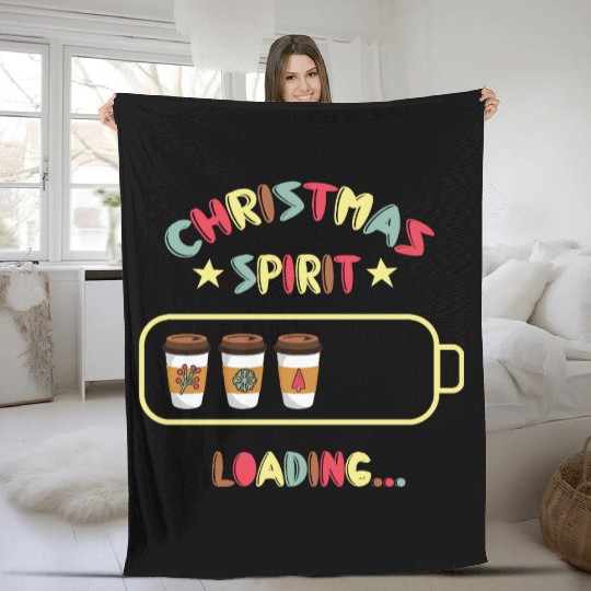 Christmas Spirit Loading X mas Coffee Fleece Blankets