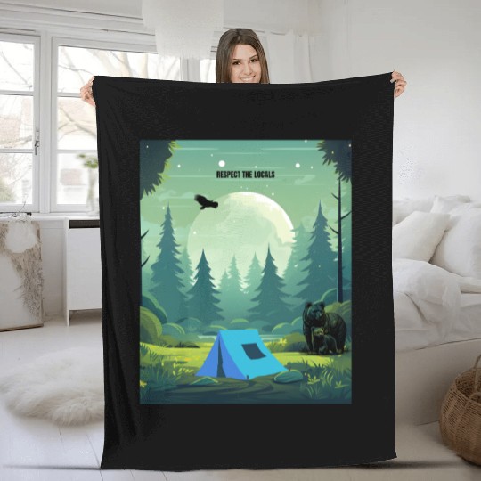 Respect the Locals – Wilderness Camping Warning Fleece Blankets