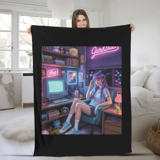 Y2K Gamer Girl Vibes – Retro Tech & Neon Room Aest Fleece Blankets