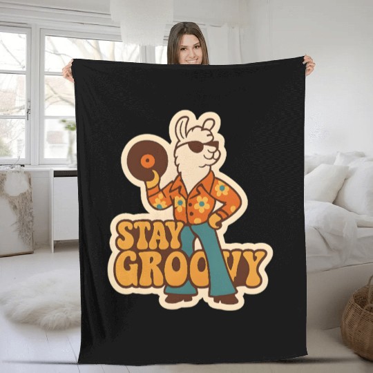 Llama DJ with 70s Flower Fleece Blankets