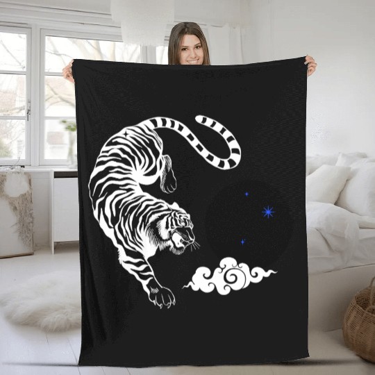 Celestial Pounce: Cosmic Tiger in the Night Fleece Blankets