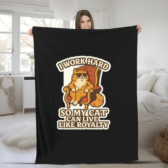 work hard sticker cat Fleece Blankets