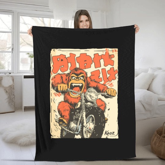 Monkey Mayhem – Vintage Ape on a Motorcycle Fleece Blankets