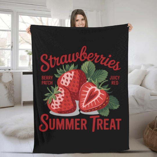 Strawberries Berry Patch Juicy Red Summer Treat Fleece Blankets
