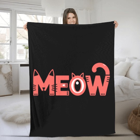 Playful Meow Cat Typography for Cat Lovers Fleece Blankets
