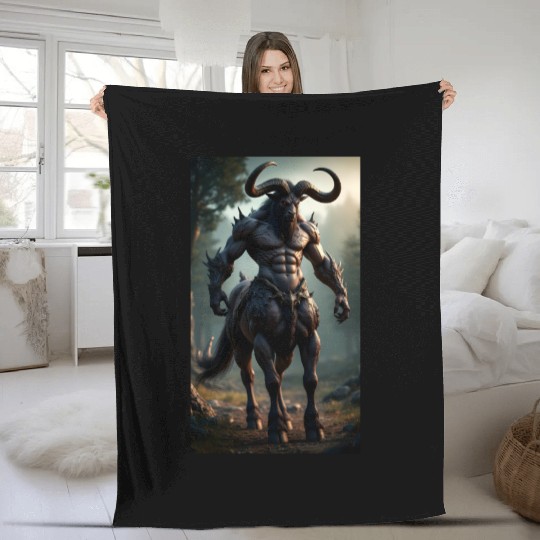 Dark Minotaur Warrior Fantasy Art Fleece Blankets