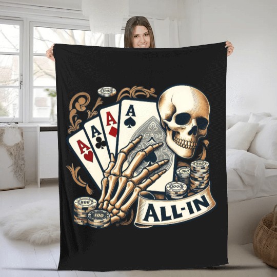 Casino Cards Gambling Skeleton Hand Gothic Fleece Blankets