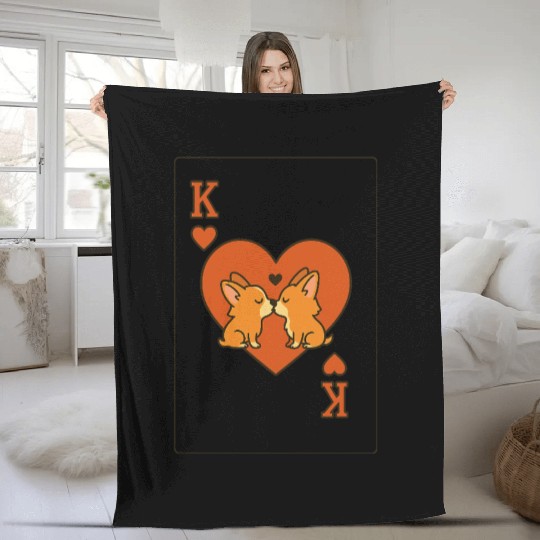 Du Du Corgi King of Hearts – Cute Poker Card Fleece Blankets