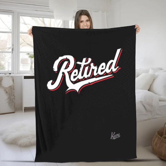 Retro Script “Retired” Text Design Fleece Blankets