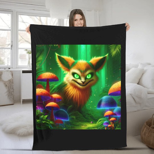 Demon Fox in Enchanted Forest – Fantasy Creature Fleece Blankets