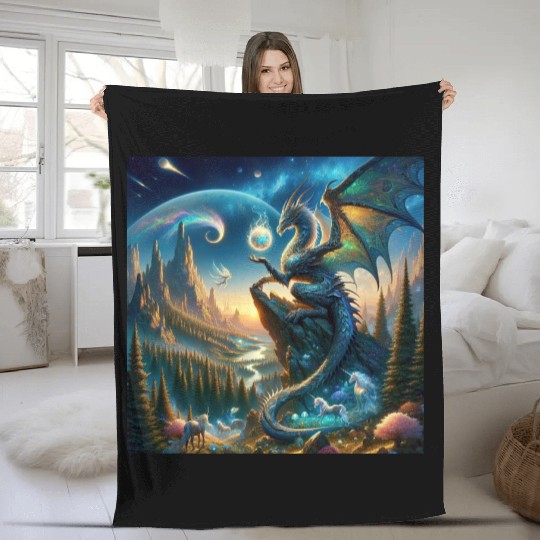 Dragons Domain Fantasy Landscap Fleece Blankets