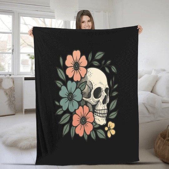 Floral Skull Bloom Fleece Blankets