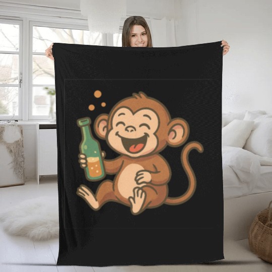Drunk Party Monkey Fleece Blankets