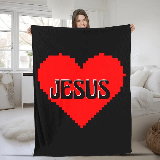 I LOVE JESUS PIXEL ART Fleece Blankets