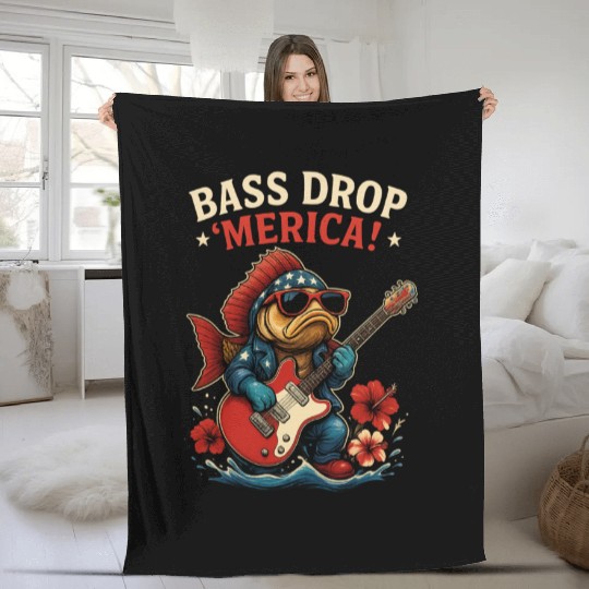 Bass Drop 'Merica! Fishing Fleece Blankets