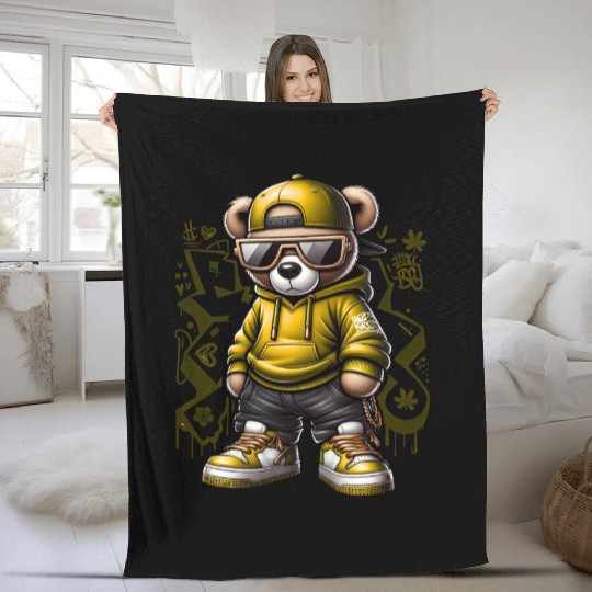 Yellow Street Wear Teddy Bear Fleece Blankets