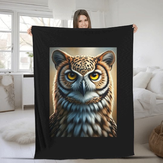 Majestic Owl Portrait Wildlife Wall Art Fleece Blankets