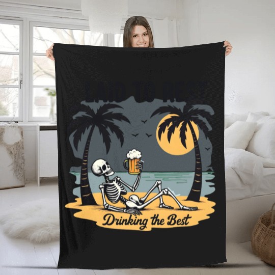 Skeleton Beach Vacation Beer Fleece Blankets