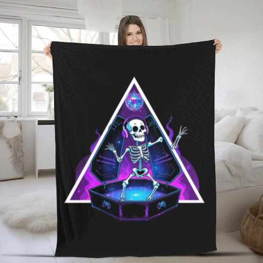 Neon Dancing Skeleton in Coffin Fleece Blankets