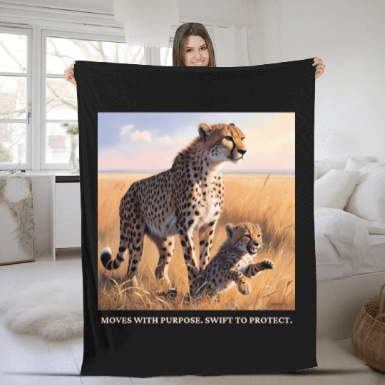 Mama Cheetah and Cub Fleece Blankets