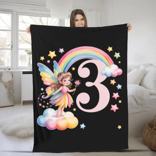 Magical Rainbow Fairy Elf 3nd Birthday Girl Fleece Blankets