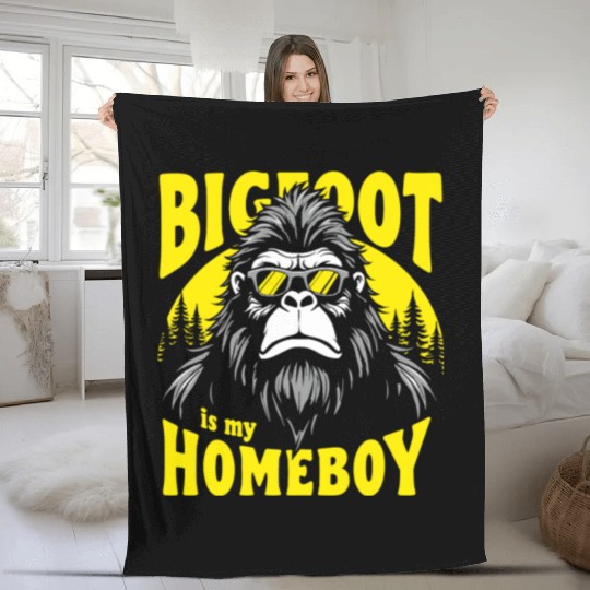 Bigfoot Is My Homeboy – Retro Sasquatch Fleece Blankets