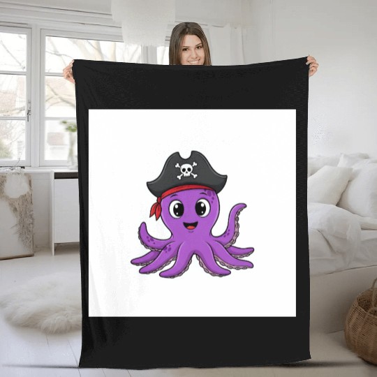 Friendly Octopus Pirate Fleece Blankets -Cute Ocean Animal