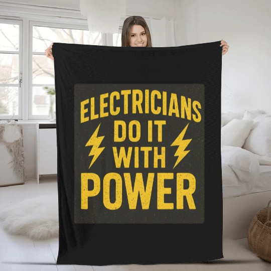 Electricians Do It With Power  Yellow Black Fleece Blankets