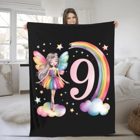Magical Rainbow Fairy Elf 9th Birthday Girl Fleece Blankets