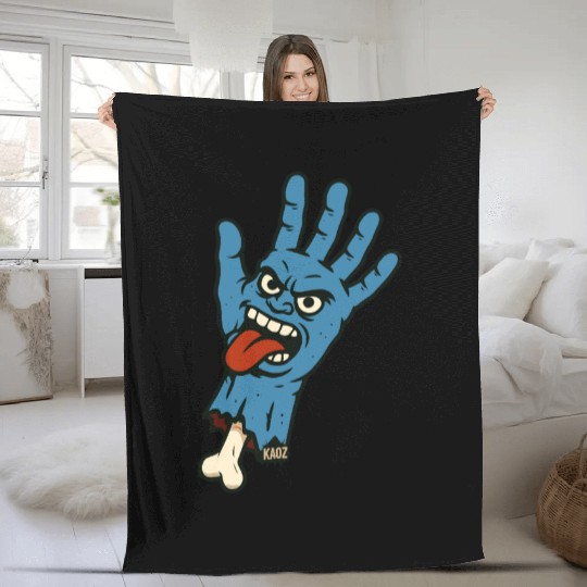 Crazy zombie hand cartoon with wild face Fleece Blankets