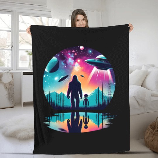 Alien and Bigfoot UFO Fleece Blankets
