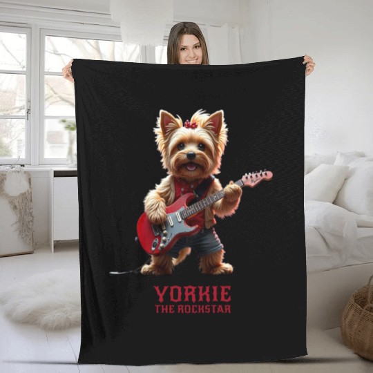 Yorkie the Rockstar Fleece Blankets