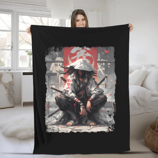 Samurai Sword Katana Ninja Japan Manga Anime Fleece Blankets