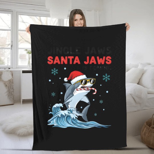 Jingle Jaws – Santa Jaws Is Coming to Town Fleece Blankets