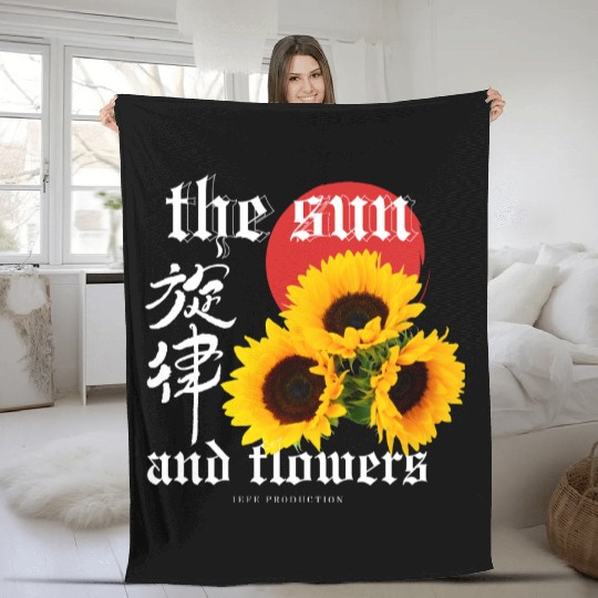 Japanese sun flower Dark Fantasy Fleece Blankets Design