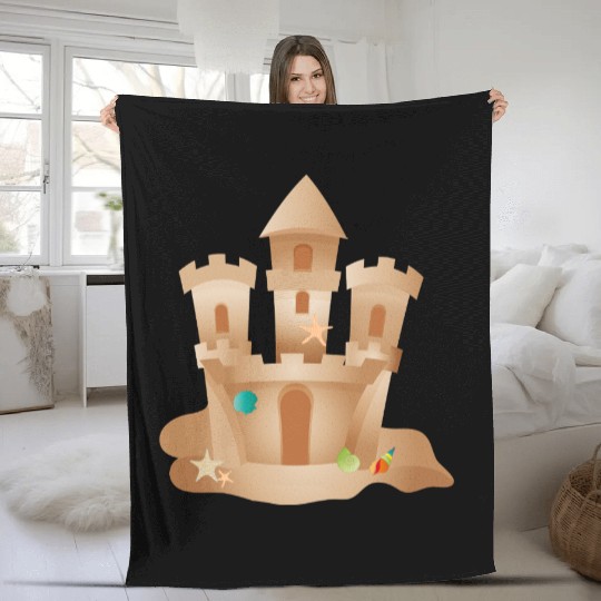 Sandcastle with Shells and Starfish on the Beach Fleece Blankets