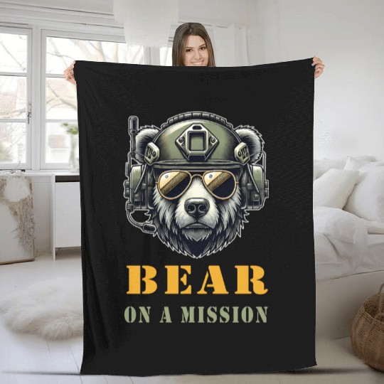 Bear In Mission / Military Design Fleece Blankets