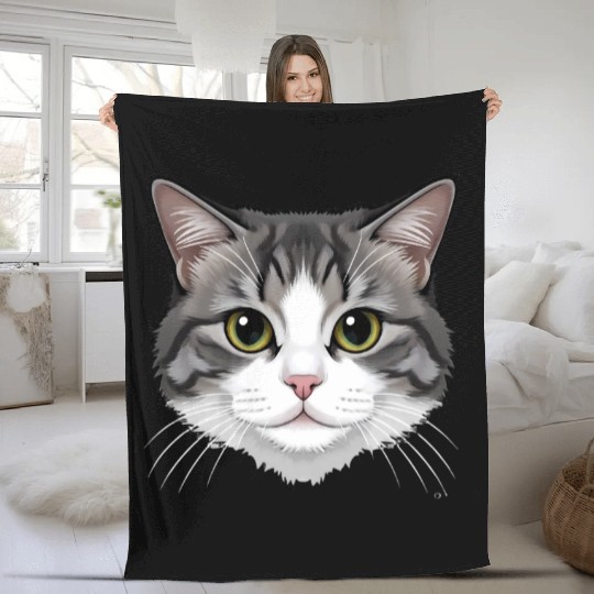 Realistic Cat Face – Feline Charm in Every Detail Fleece Blankets