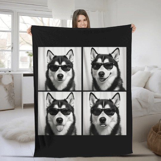 Fun Siberian Husky Sunglasses Portraits Fleece Blankets
