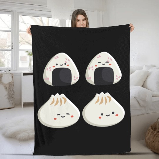 Onigiri and dumpling face character Fleece Blankets