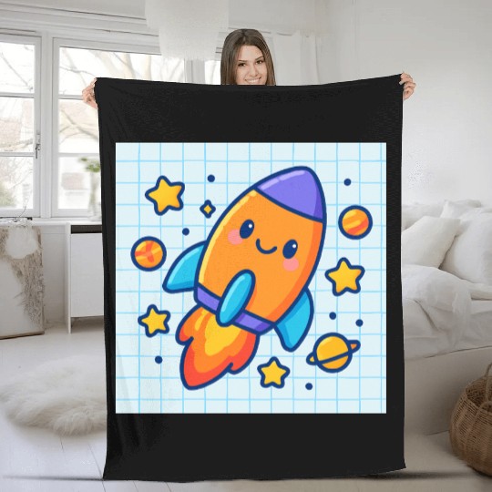 Space rocket Fleece Blankets