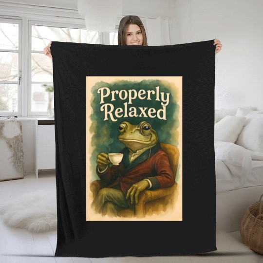 Sophisticated Frog Tea Poster Fleece Blankets