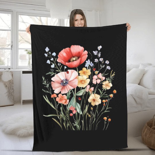 Watercolor Wildflower Bouquet Fleece Blankets