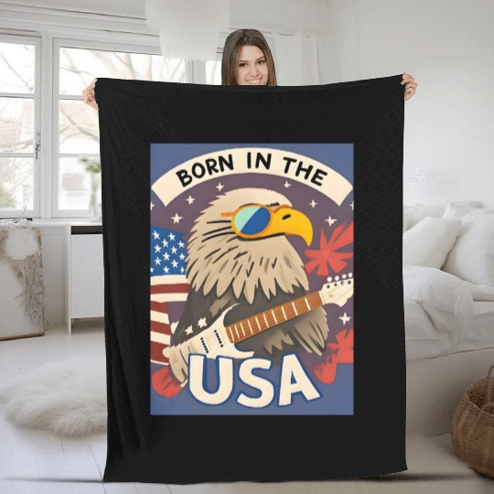 Born in the USA Bald Eagle Rock Guitar Fleece Blankets