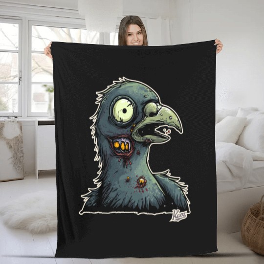 Creepy Zombie Pigeon with Mutant Details Fleece Blankets